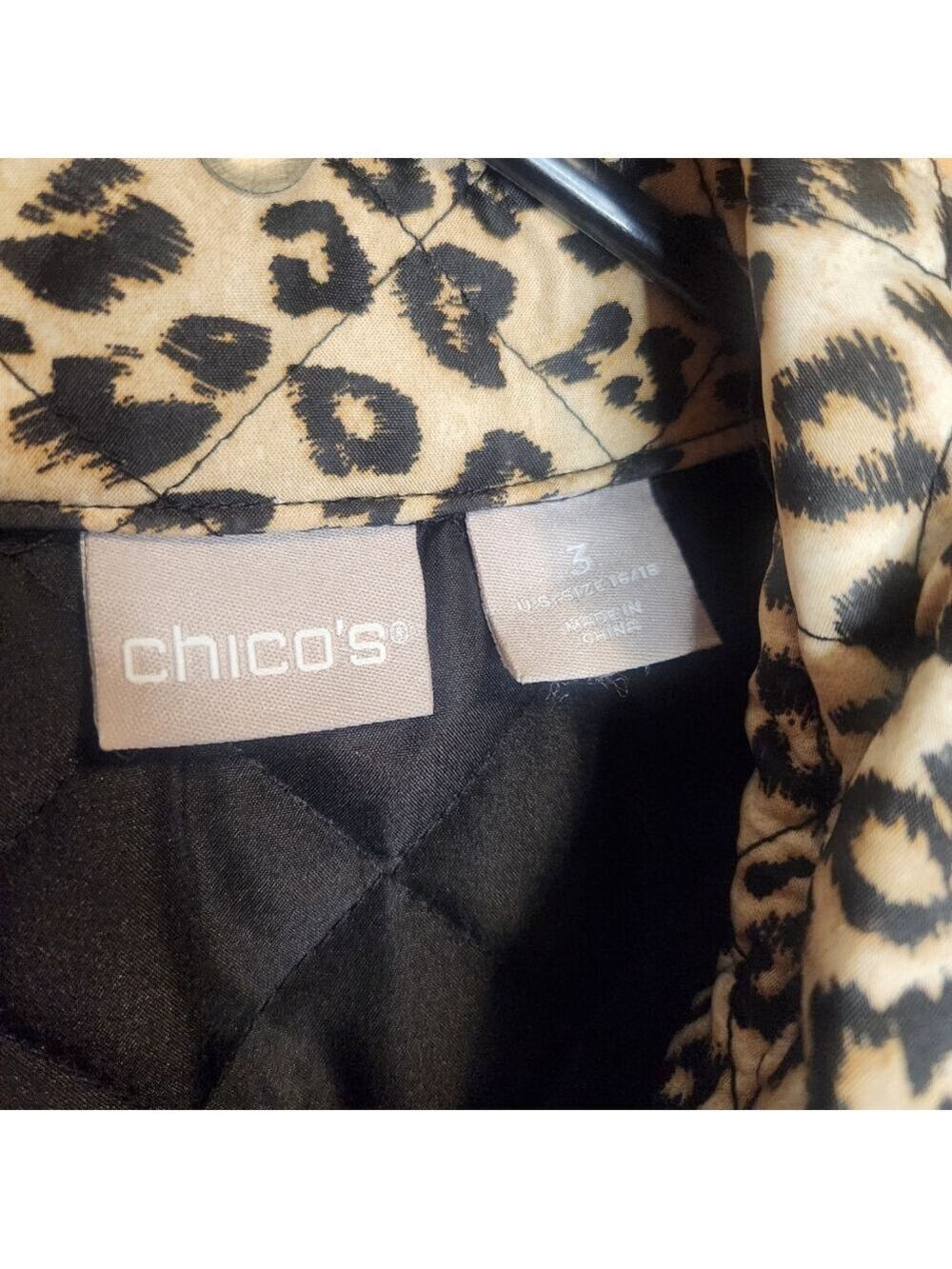 CHICO'S ANIMAL PRINT QUILTED LONG SLEEVE LIGHTWEIGHT JACKET COAT LIKE NEW XL - Picture 8 of 10